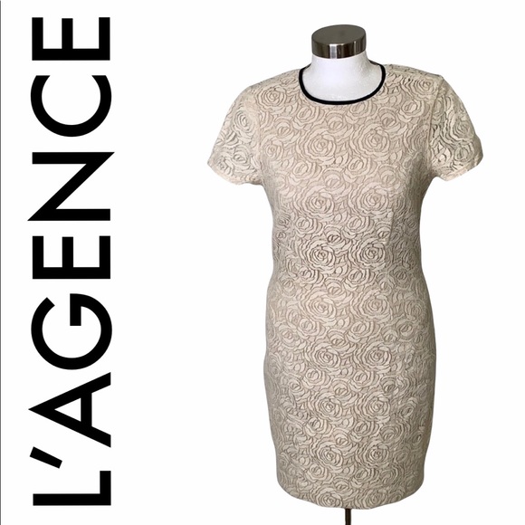 L'AGENCE Dresses & Skirts - L’AGENCE TAN CREAM BLACK FLORAL LACE DRESS SIZE 6